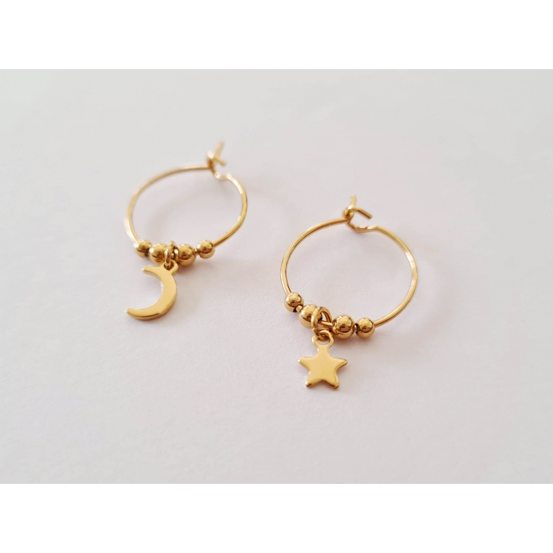 Mini Créoles Moon And Star or Mini Créoles Moon And Star or